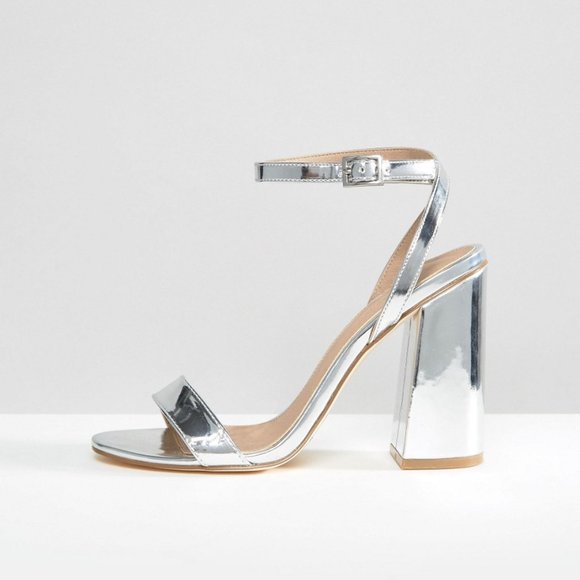 NEW! Luxe Aesthetic Silver ASOS Wedges Block High Heels Stripes 8 London Fashion - Picture 3 of 9